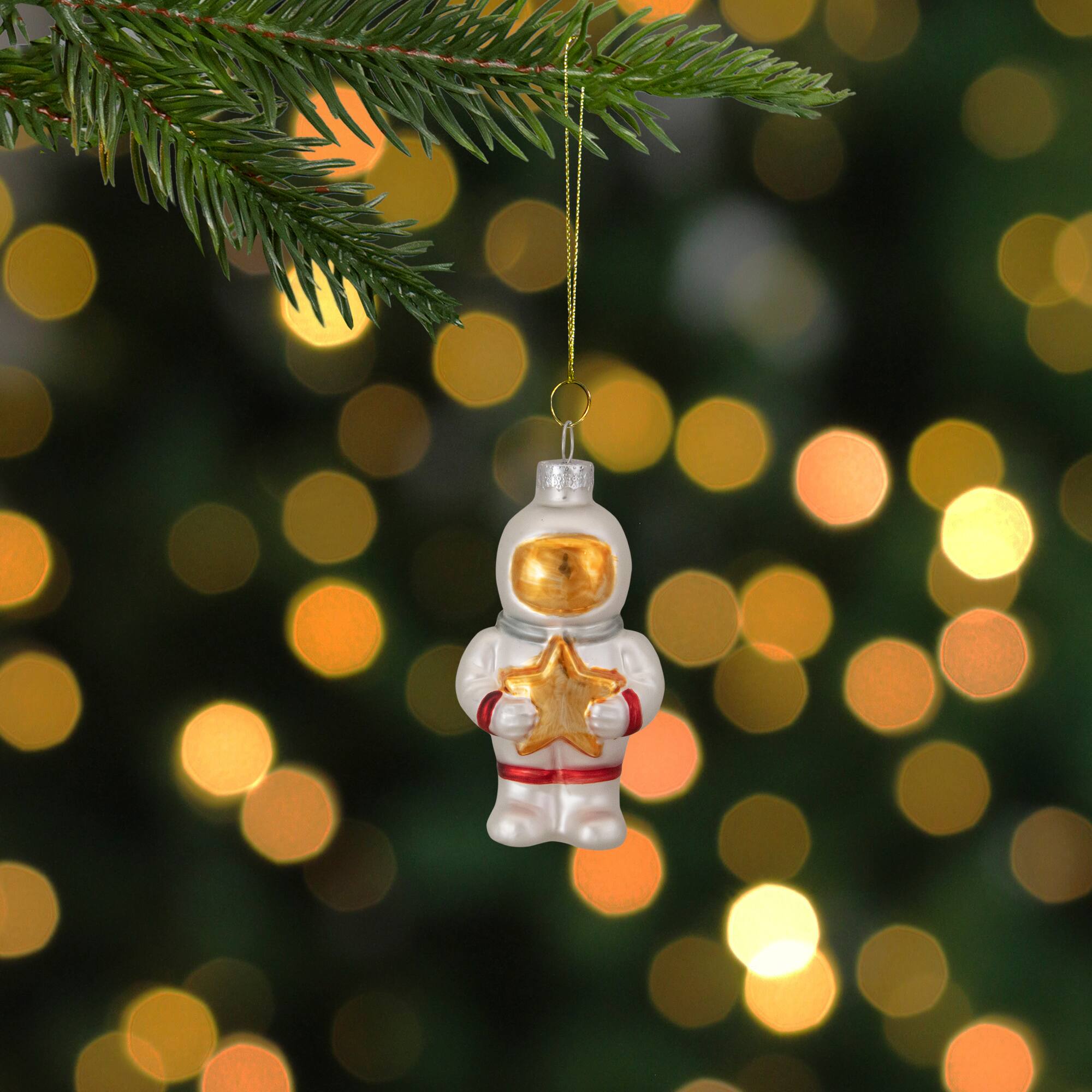 3.5" White & Gold Glass Astronaut Christmas Ornament